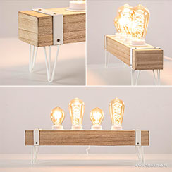 Tranquil Dawn | care | Tafellamp houten balk met witte pootjes 4-lichts exclusief lichtbron Tranquil Dawn | care | Tafellamp houten balk met witte pootjes 4-lichts exclusief lichtbron